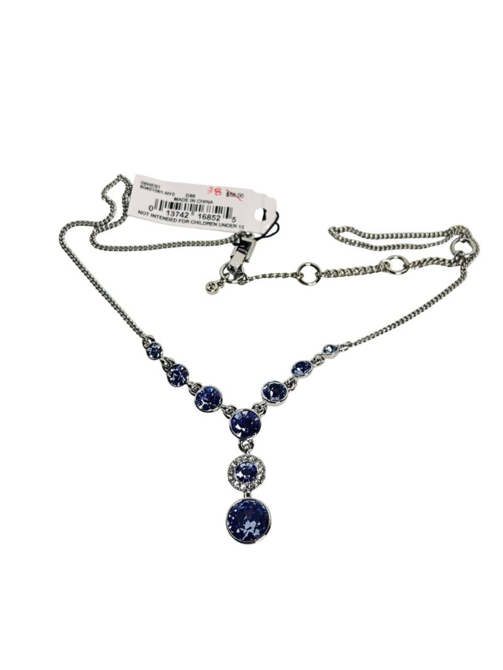 Givenchy Silver Tone With Blue And Clear Crystals Statement Necklace (6297) - Picture 6 of 7